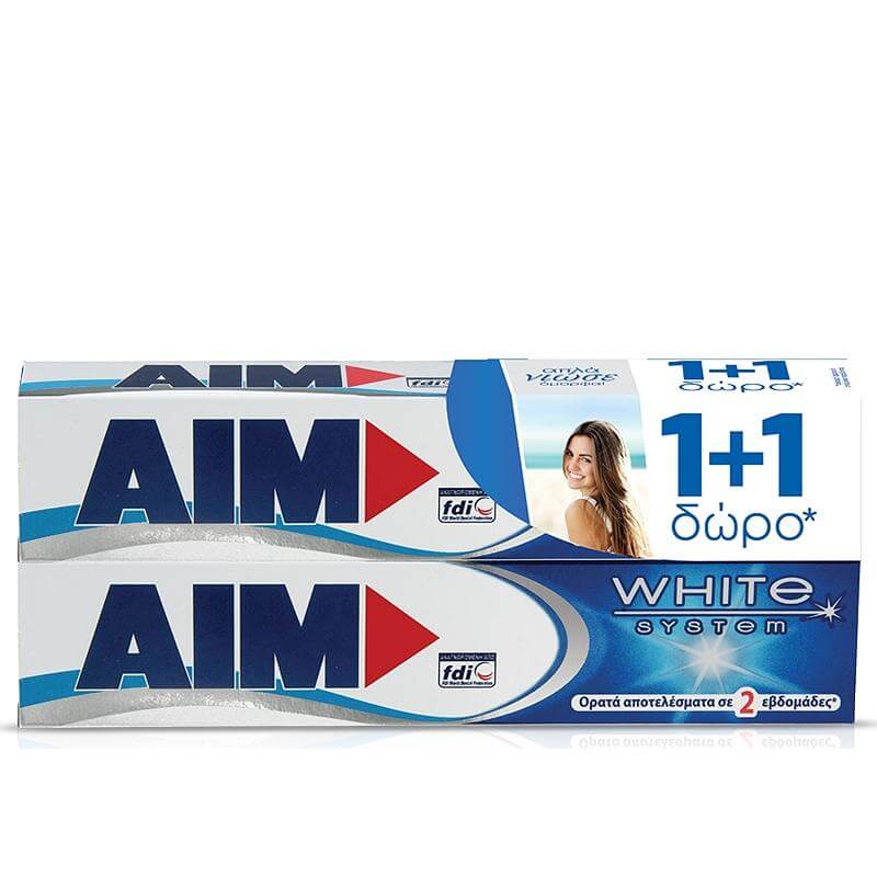 Aim Οδοντόκρεμα White System 2 x75ml Πακέτο 1+1
