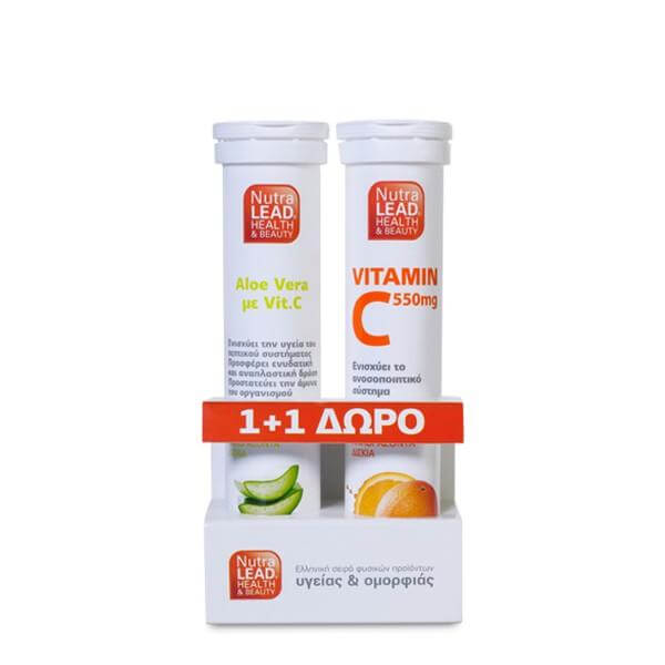 Nutralead Aloe Vera Αλόη Βέρα Με Vitamin C 20 αναβ. + Δώρο Vitamin C 550mg 20 αναβ.