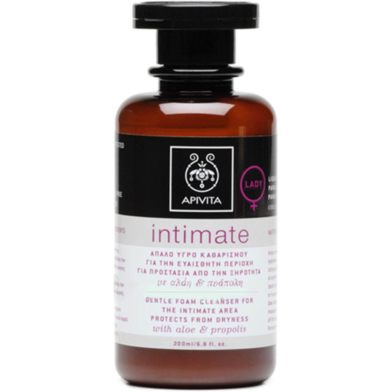 Apivita Intimate Care Lady Απαλό Υγρό Καθαρισμού Για Την Ευαίσθητη Περιοχή Για Προστασία Από Τη Ξηρότητα Με Αλόη & Πρόπολη 200ml