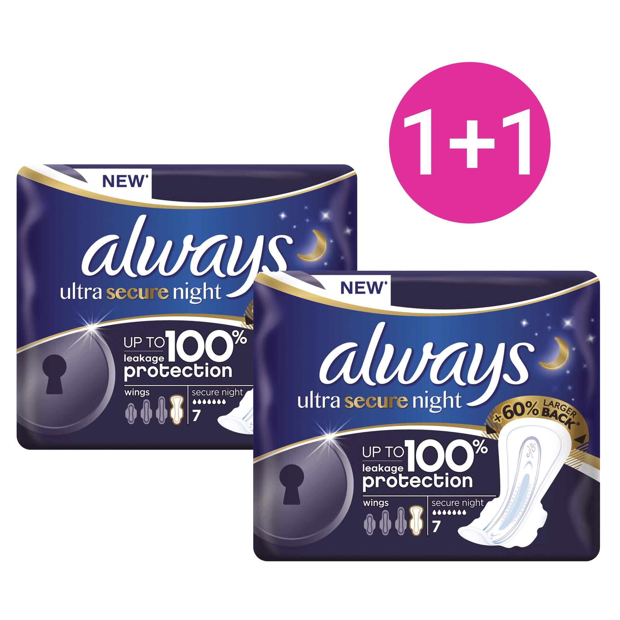 Always Πακέτο Προσφοράς Ultra Secure Night Έως 100% Προστασία από Διαρροές 7 τεμάχια 1+1 Δώρο