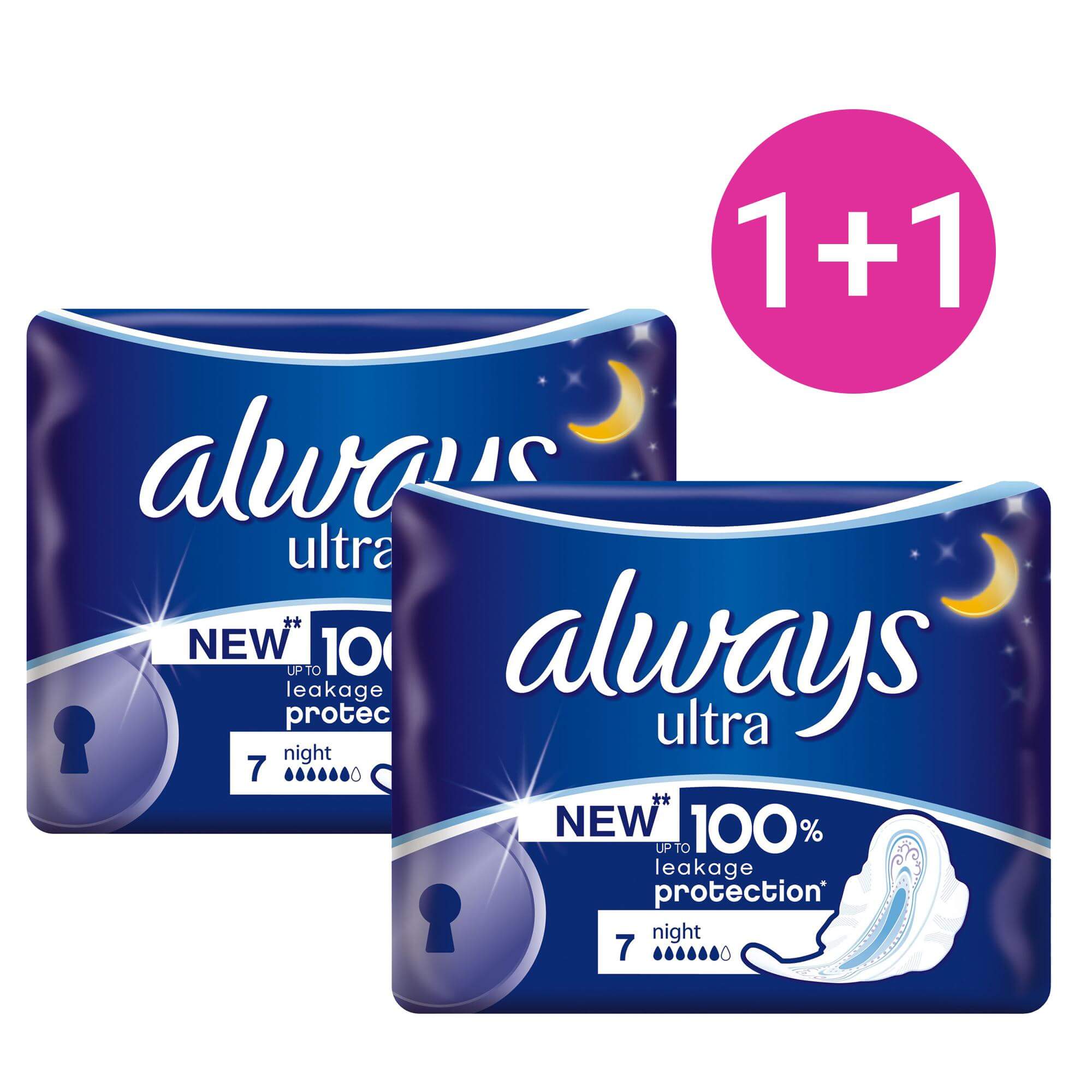 Always Πακέτο Προσφοράς Ultra Night Έως 100% Προστασία από Διαρροές 7 τεμάχια 1+1 Δώρο