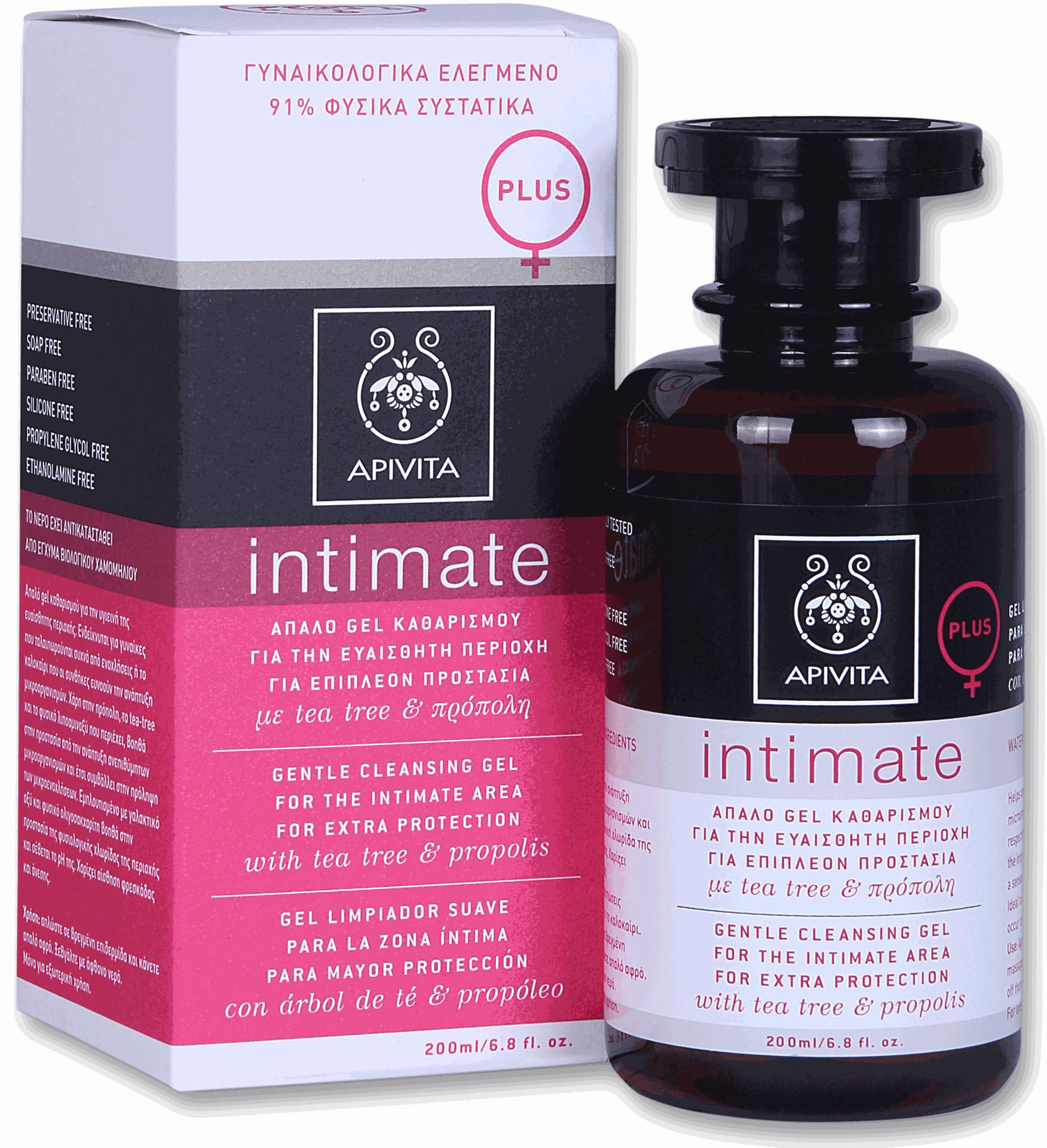 Apivita Intimate Care Plus Απαλό Gel Καθαρισμού για την Ευαίσθητη Περιοχή για Επιπλέον Προστασία με Πρόπολη & Τεϊόδεντρο 200ml