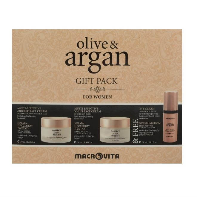 Macrovita Olive & Argan Gift Pack For Women Κρέμα Προσώπου Κανονικό-Μικτό δέρμα 50ml, Κρέμα Νύχτας 50ml & Δώρο Κρέμα Ματιών 30ml