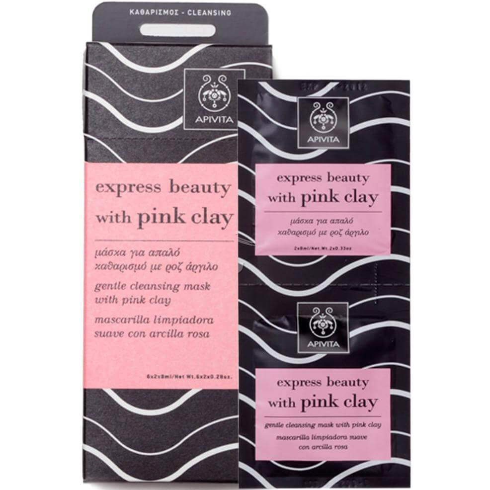 Apivita Express Beauty Μάσκα Για Απαλό Καθαρισμό με Ροζ Άργιλο 2x8ml
