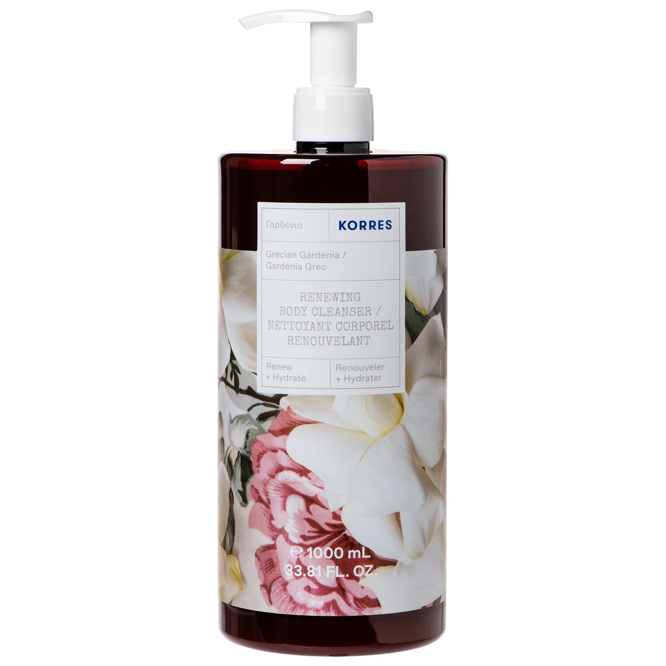 Korres Renewing Body Cleanser Grecian Gardenia Shower Gel Αναζωογονητικό, Ενυδατικό Αφρόλουτρο με Άρωμα Γαρδένιας με Αντλία 1000ml