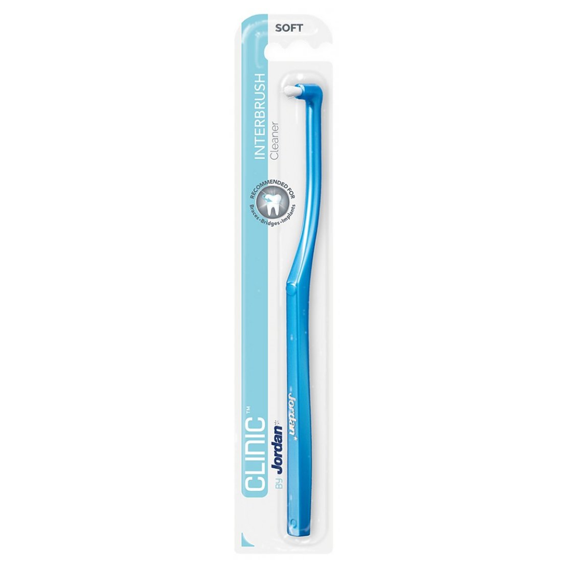 Jordan Clinic Interbrush Cleaner Soft Μαλακή Μονοθύσανη Οδοντόβουρτσα για Αποτελεσματικό Καθαρισμό Ορθοδοντικών Μηχανισμών & Εμφυτευμάτων 1 Τεμάχιο – Μπλε 