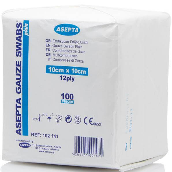 Asepta Επιθέματα Γάζας Αποστειρωμένα 10cmX10cm – 12ply 100 Τεμάχια