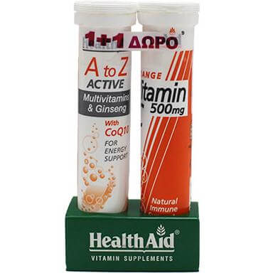 Health Aid Α to Ζ Πολυβιταμίνες με Τζίνσενγκ&Συνένζυμο Q10 20αναβράζ.ταμπλέτες + Δώρο Vitamin C Orange 500mg 20αναβρ.δισκία