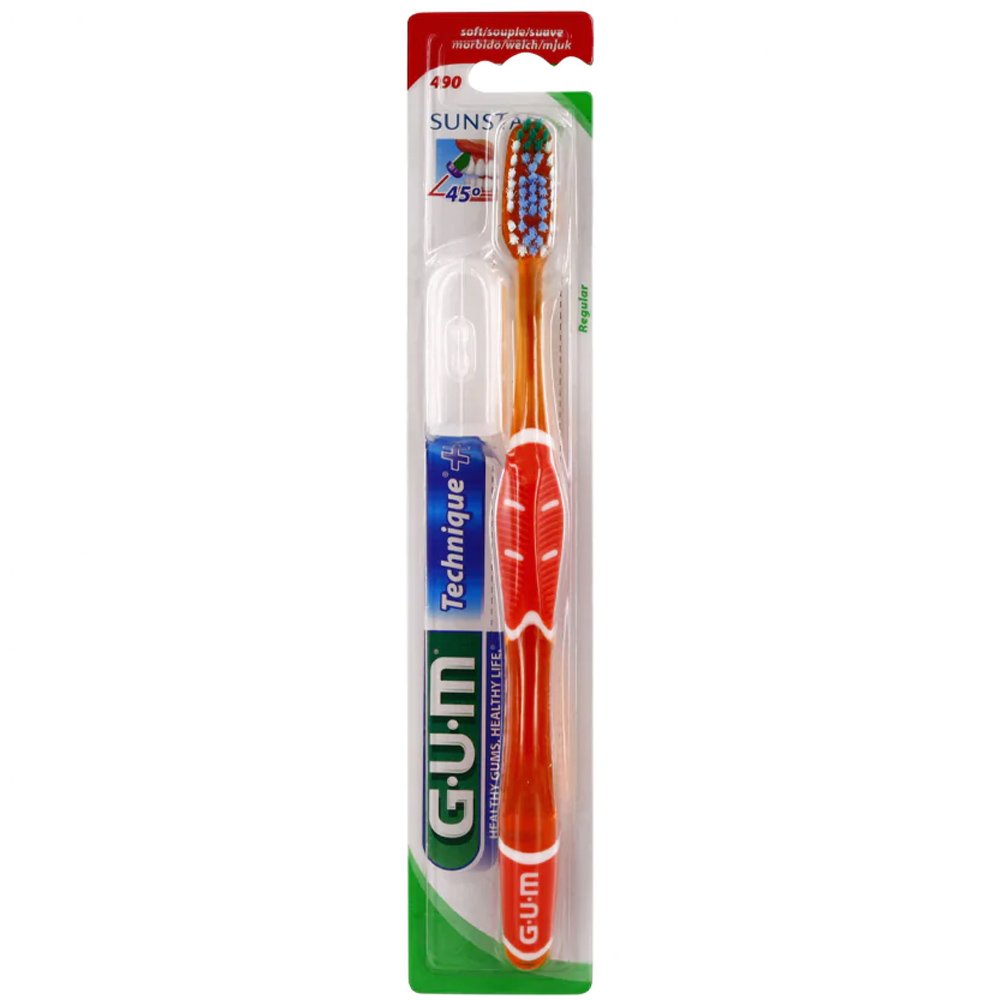 Gum Technique+ Soft Toothbrush Regular Χειροκίνητη Οδοντόβουρτσα με Μαλακές Ίνες 1 Τεμάχιο, Κωδ 490 – Πορτοκαλί