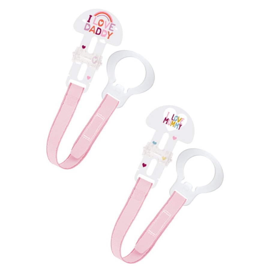 Mam Clip Set I Love Mummy & Daddy Κωδ 312 Κορδέλα Στήριξης Πιπίλας, από 0+ Μηνών 2 Τεμάχια – ροζ