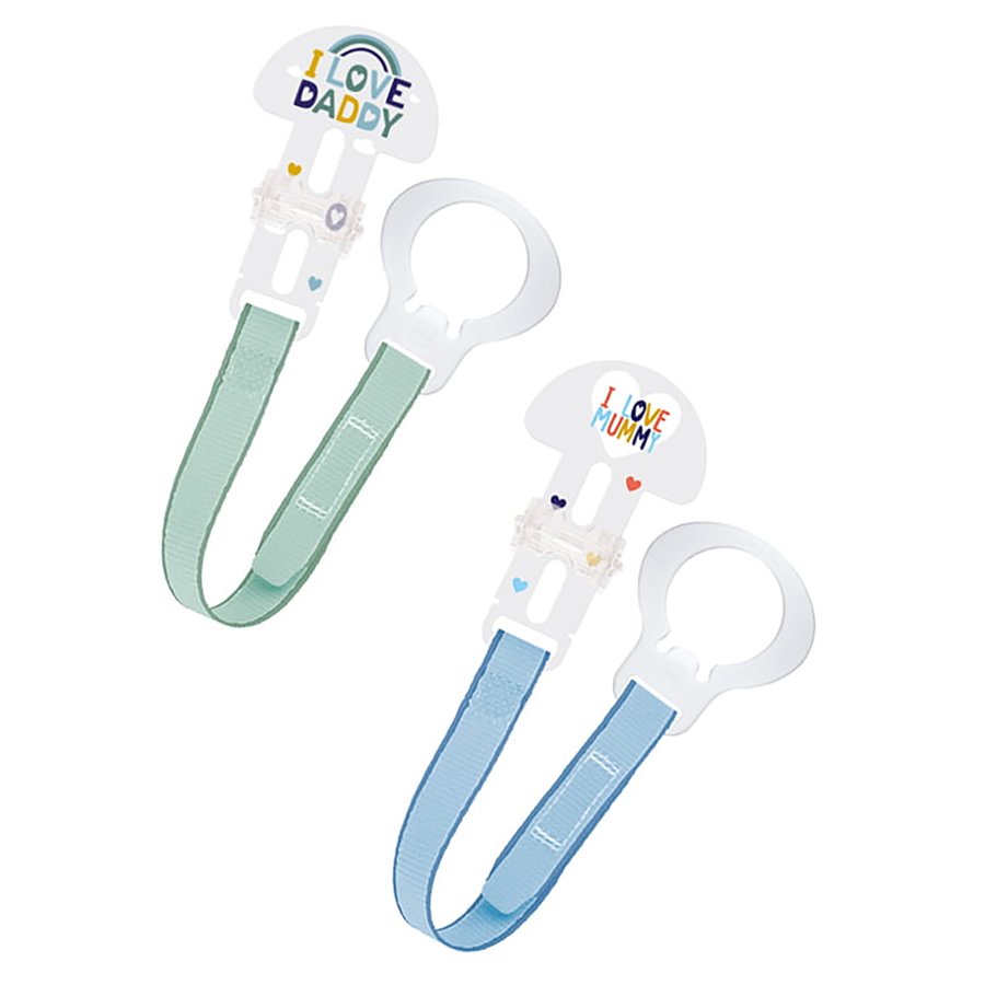 Mam Clip Set I Love Mummy & Daddy Κωδ 312 Κορδέλα Στήριξης Πιπίλας, από 0+ Μηνών 2 Τεμάχια – μπλέ