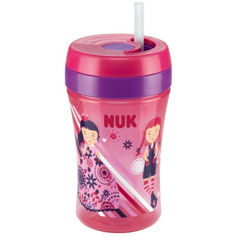 Nuk Fun Cup Παγουράκι Πολυπροπυλενίου με Μαλακό Καλαμάκι Σιλικόνης 18+m BPA Free 300ml – ροζ