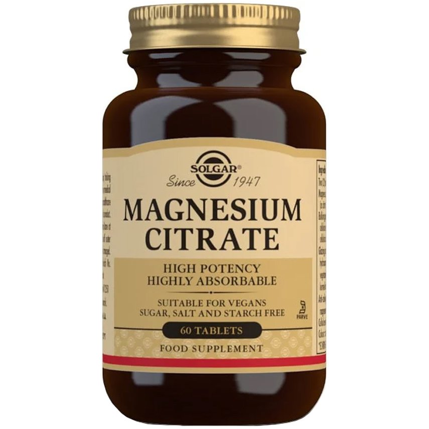 Solgar Magnesium Citrate Συμπλήρωμα Διατροφής για Μείωση του Αισθήματος Κόπωσης & των Μυϊκών Συσπάσεων Tabs – 60 tabs