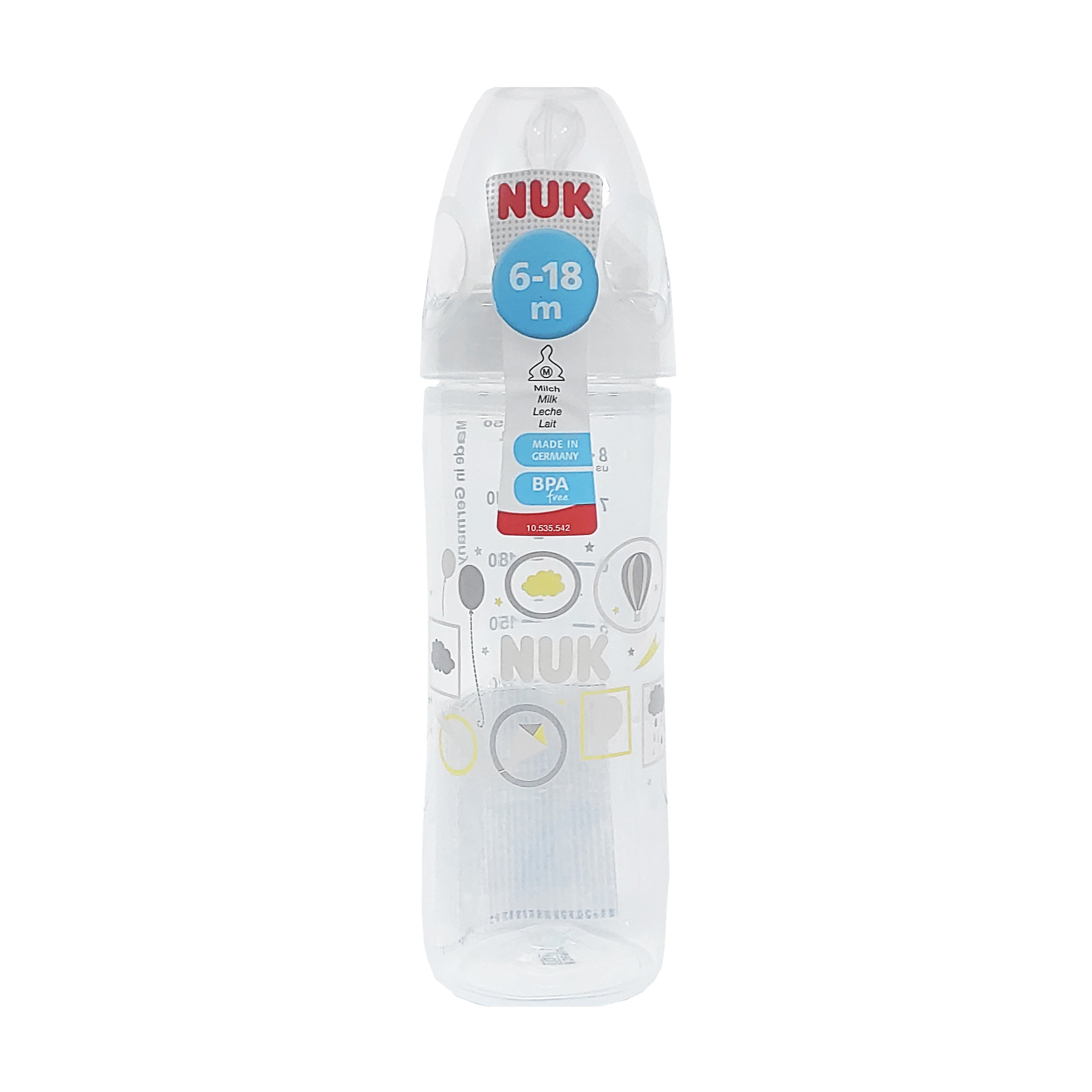 NUK Classic 6-18m Μπιμπερό Πολυπροπυλένιο με Θηλή Σιλικόνης 250ml – γκρι