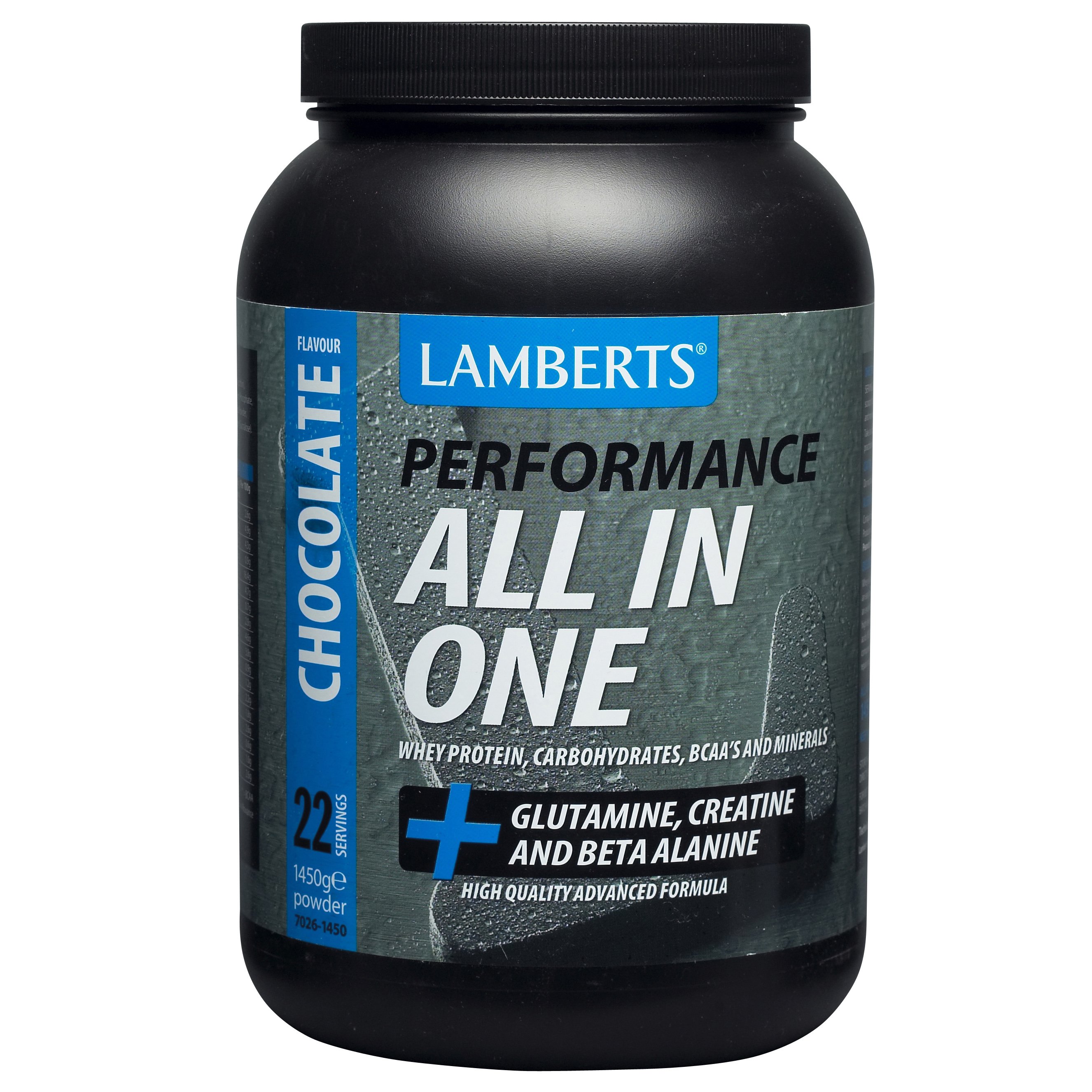 Lamberts Performance All In One Συμπλήρωμα Διατροφής Πρωτεΐνης Ορού Γάλακτος σε Σκόνη 1450g – Chocolate
