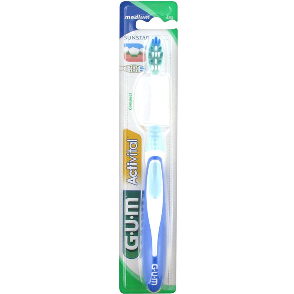 Gum ActiVital Compact Medium Οδοντόβουρτσα με Θήκη Προστασίας (583) – μπλε