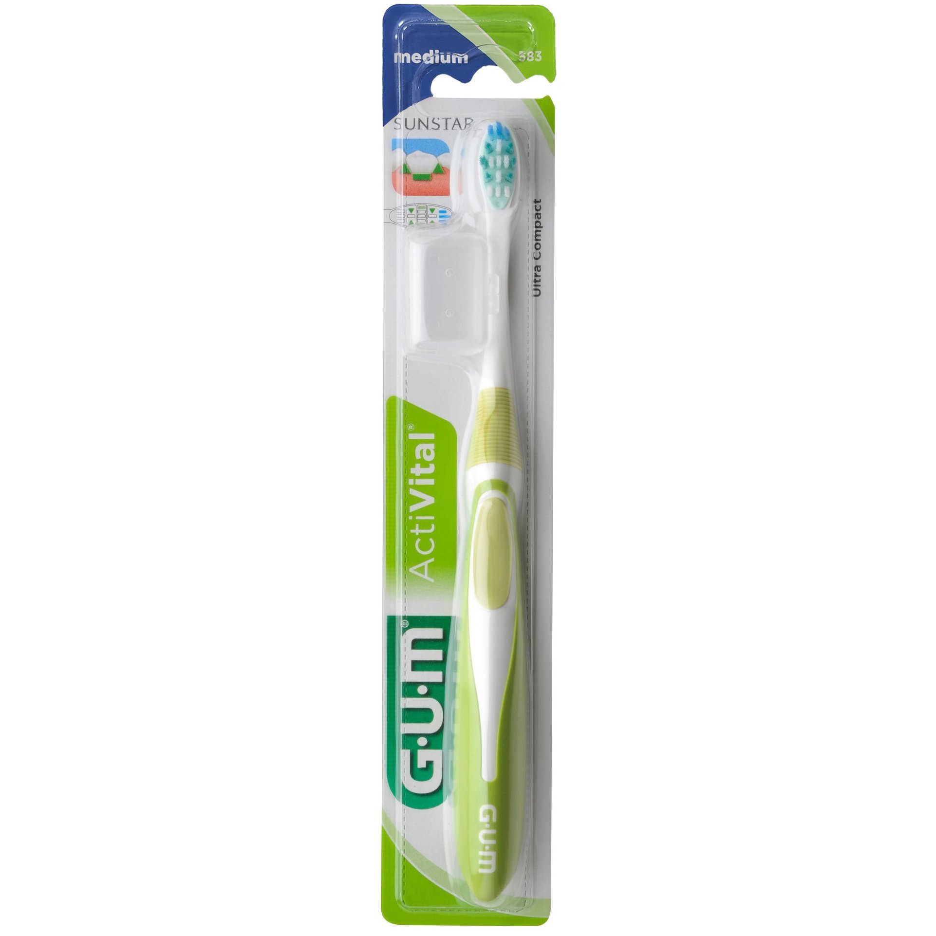 Gum ActiVital Compact Medium Οδοντόβουρτσα με Θήκη Προστασίας (583) – πράσινο