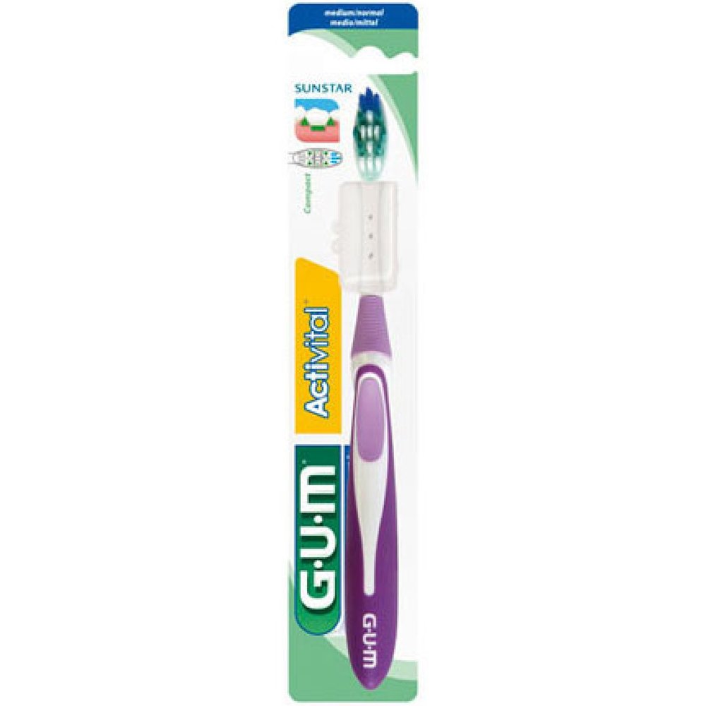 Gum ActiVital Compact Medium Οδοντόβουρτσα με Θήκη Προστασίας (583) – μωβ