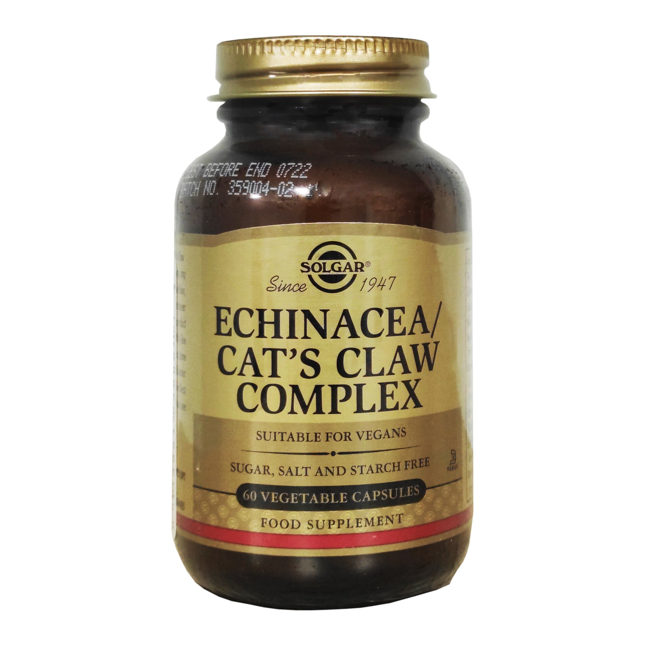 Solgar Echinacea/ Goldenseal/ Cat’s Claw Complex Συμπλήρωμα Διατροφής Χρήσιμο σε Περιπτώσεις Κρυολογημάτων & Ιώσεων veg.caps – 60 veg.caps