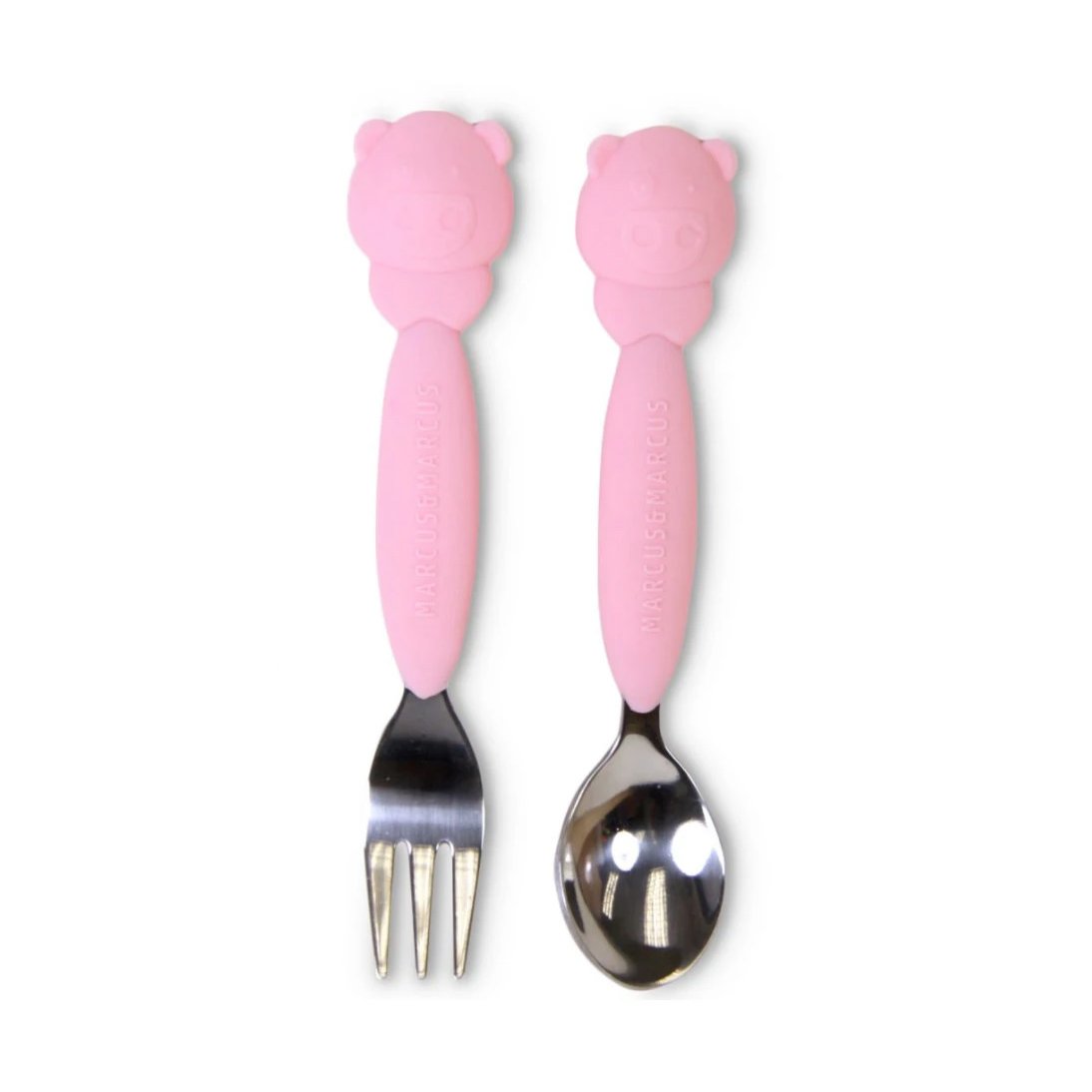 Marcus & Marcus Spoon & Fork Set 3m+ Βρεφικό Σετ Κουτάλι & Πιρούνι Σιλικόνης 2 Τεμάχια – ροζ