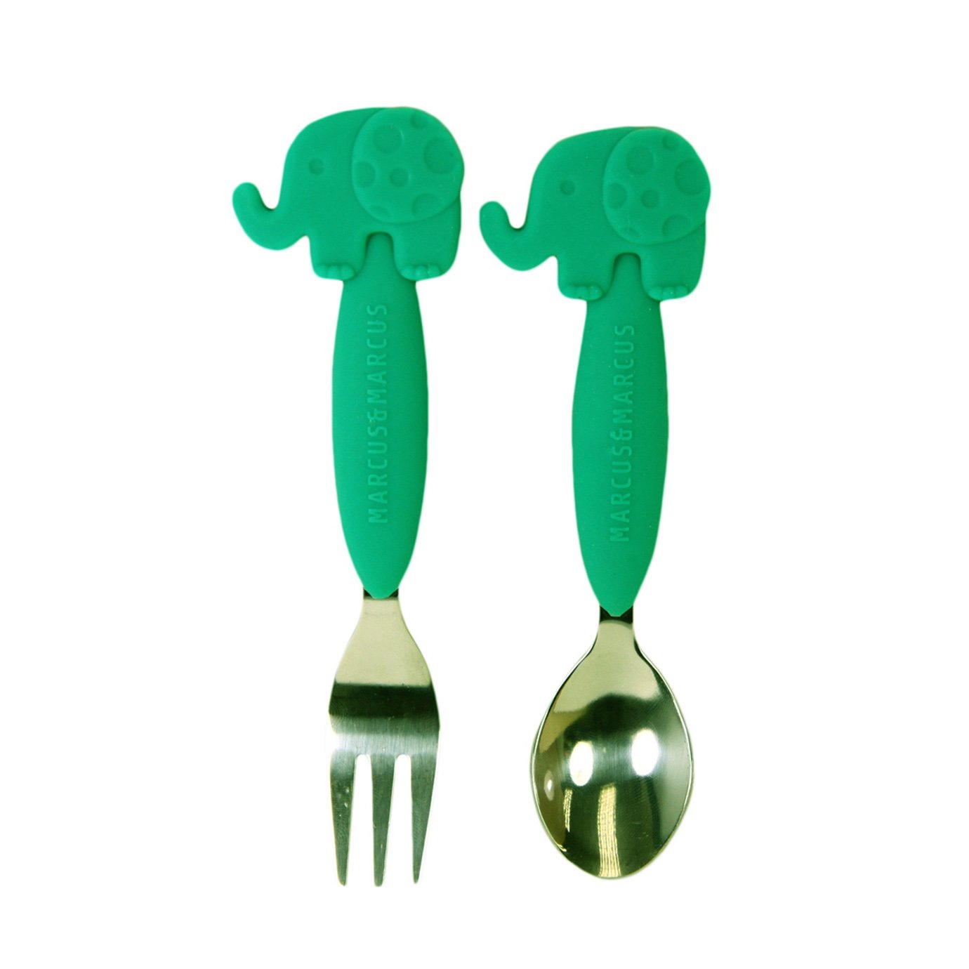 Marcus & Marcus Spoon & Fork Set 3m+ Βρεφικό Σετ Κουτάλι & Πιρούνι Σιλικόνης 2 Τεμάχια – πράσινο