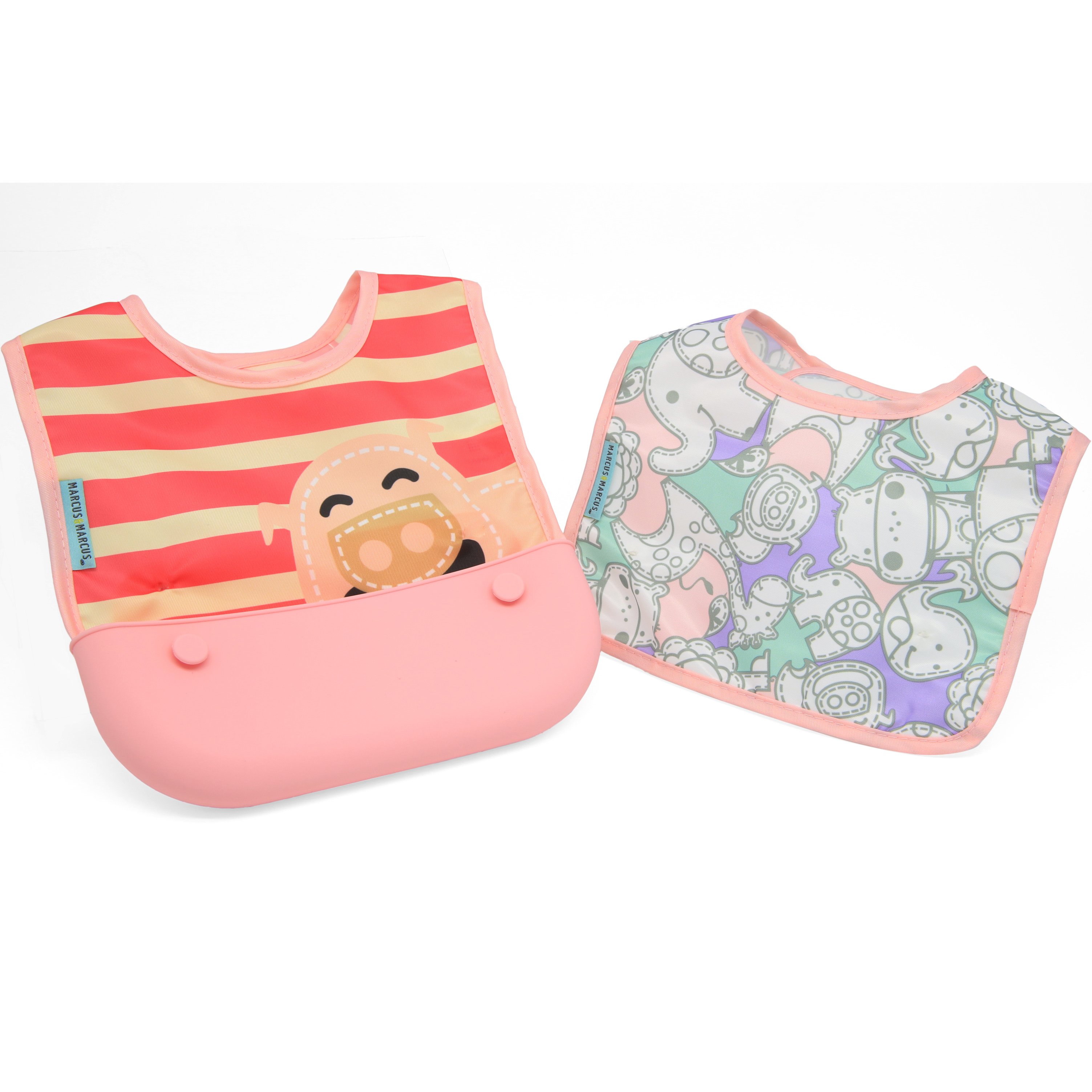Marcus & Marcus Travel Bib Αδιάβροχη Σαλιάρα Ταξιδίου με Θήκη Φύλαξης Σιλικόνης 2 Τεμάχια & 1 Θήκη – ροζ