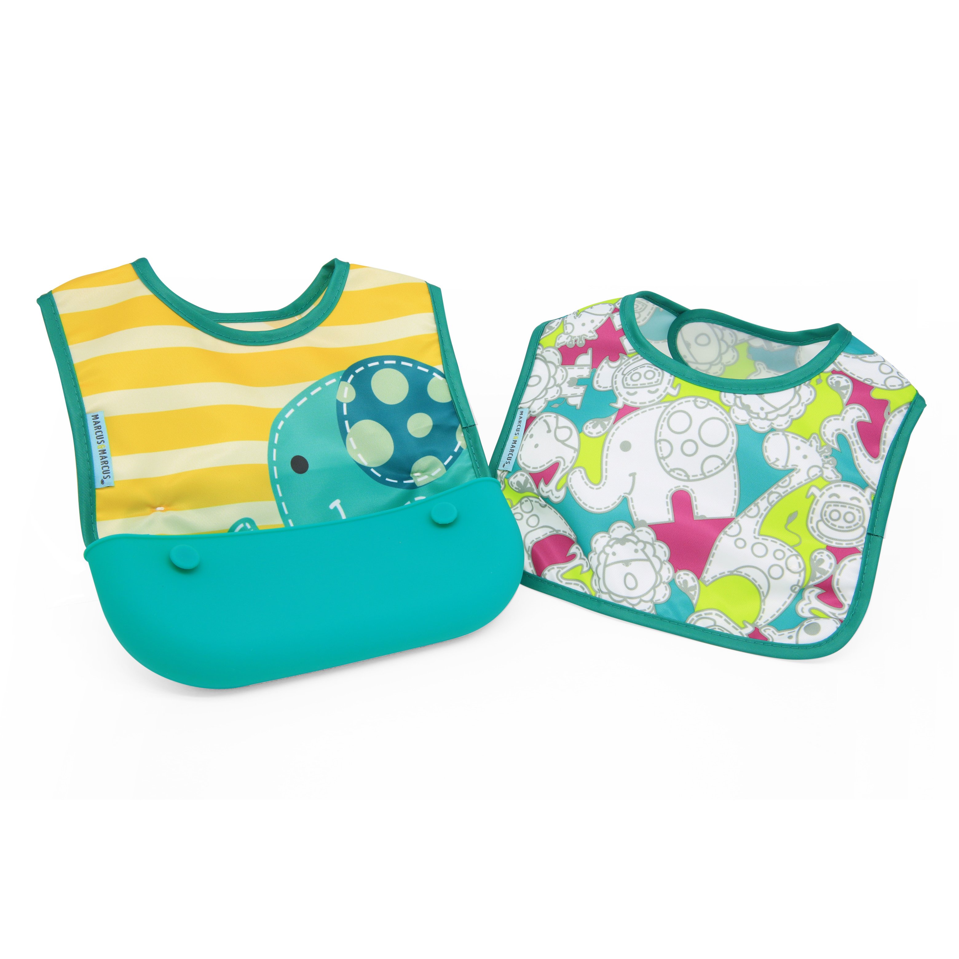 Marcus & Marcus Travel Bib Αδιάβροχη Σαλιάρα Ταξιδίου με Θήκη Φύλαξης Σιλικόνης 2 Τεμάχια & 1 Θήκη – πράσινο