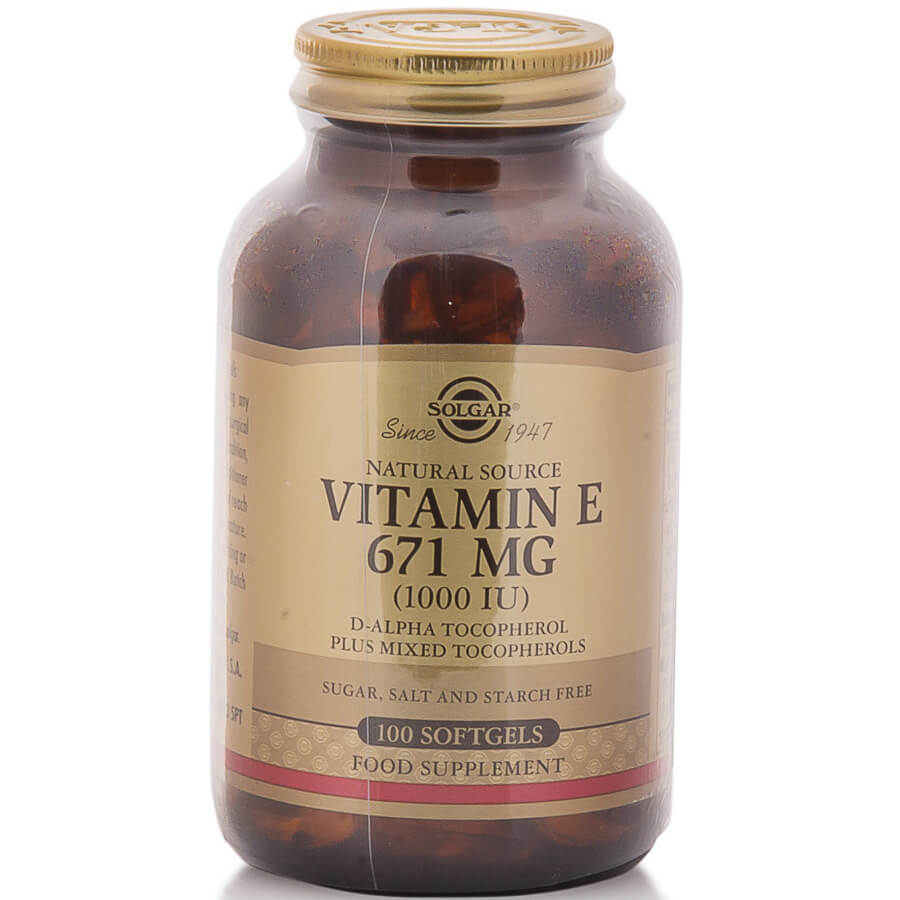Solgar Vitamin E Συμπλήρωμα Διατροφής Φυσικής Πηγής Βιταμίνη Ε Πλούσια σε Αντιοξειδωτικά Natural softgels – 671mg 1000iu 100s