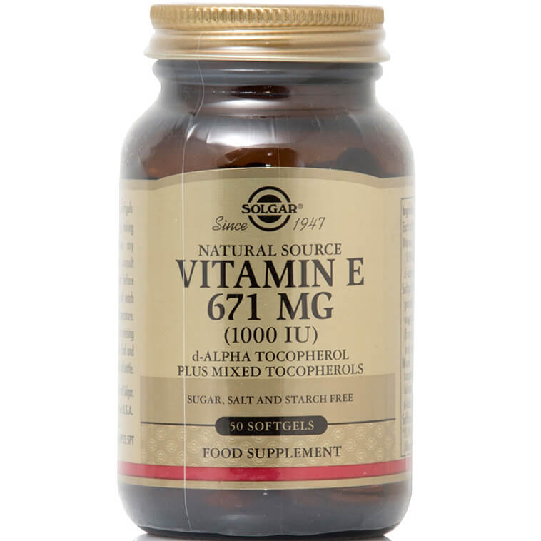 Solgar Vitamin E Συμπλήρωμα Διατροφής Φυσικής Πηγής Βιταμίνη Ε Πλούσια σε Αντιοξειδωτικά Natural softgels – 671mg 1000iu 50s