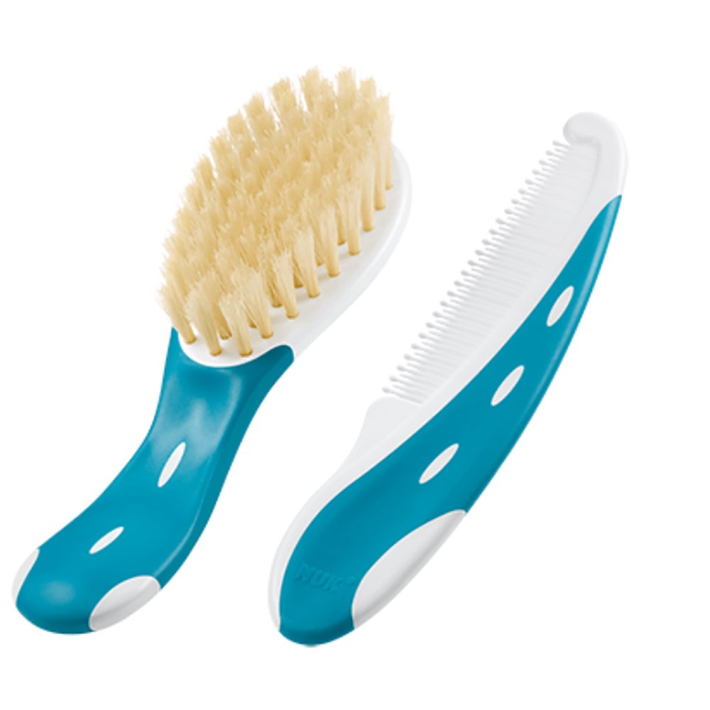 Nuk Set Baby Brush & Comb Βρεφική Βούρτσα από Μαλακή 100% Φυσική Τρίχα & Χτένα Μαλλιών για Καθημερινή Περιποίηση 1 Τεμάχιο - Γαλάζιο