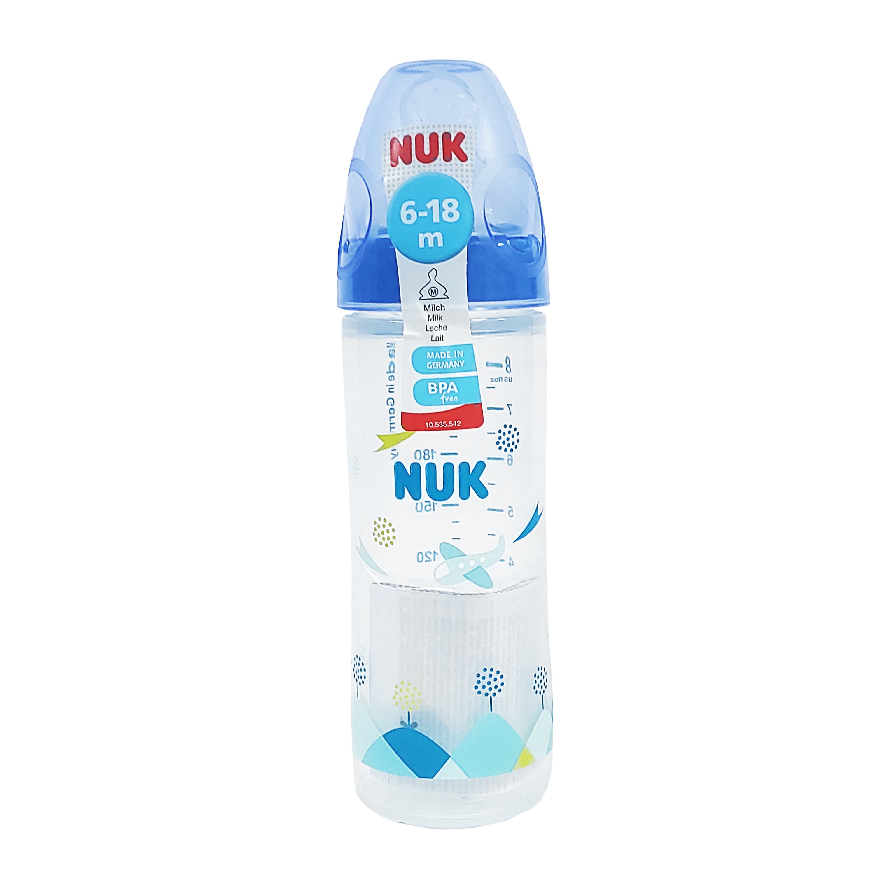 NUK Classic 6-18m Μπιμπερό Πολυπροπυλένιο με Θηλή Σιλικόνης 250ml – Μπλε
