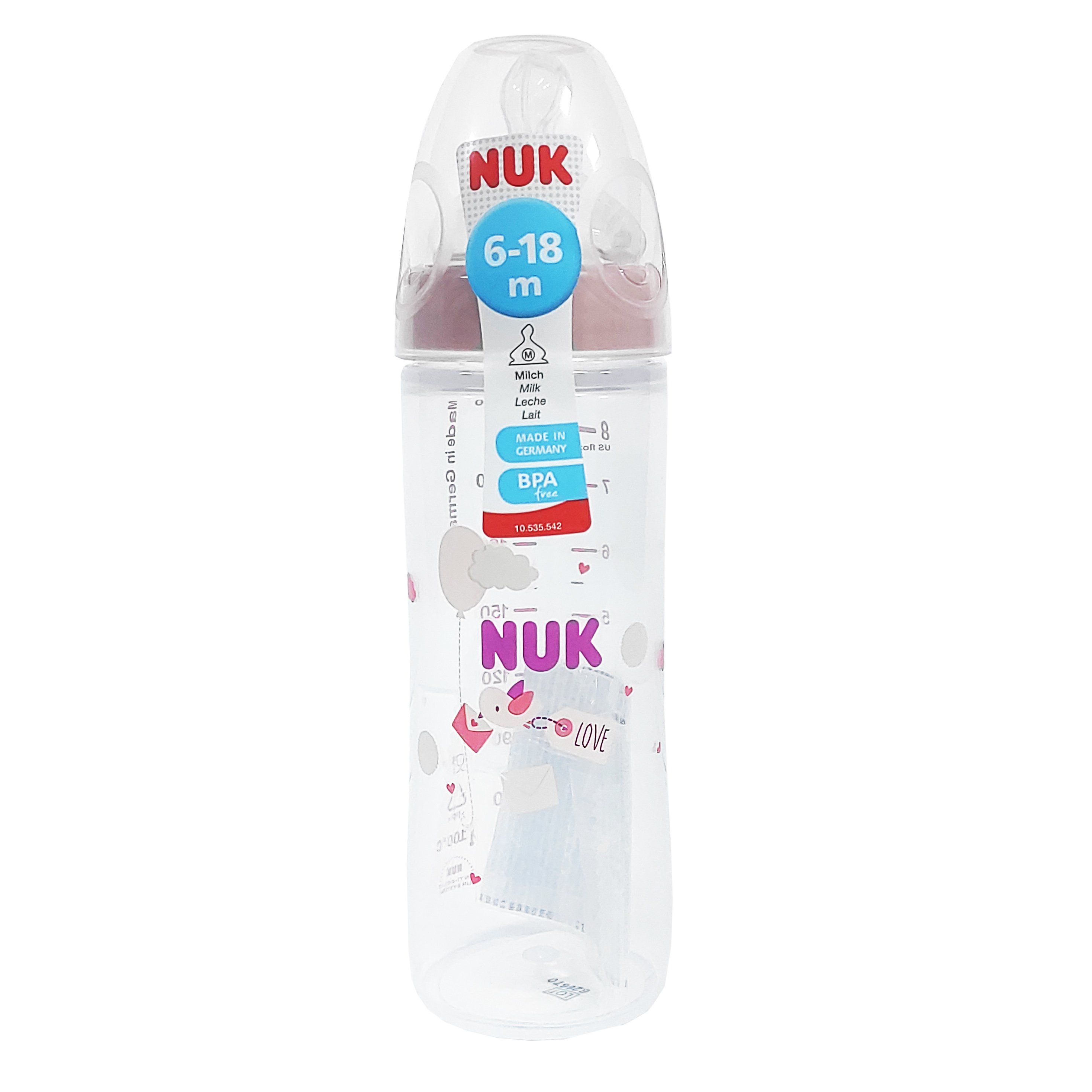 NUK Classic 6-18m Μπιμπερό Πολυπροπυλένιο με Θηλή Σιλικόνης 250ml – ροζ