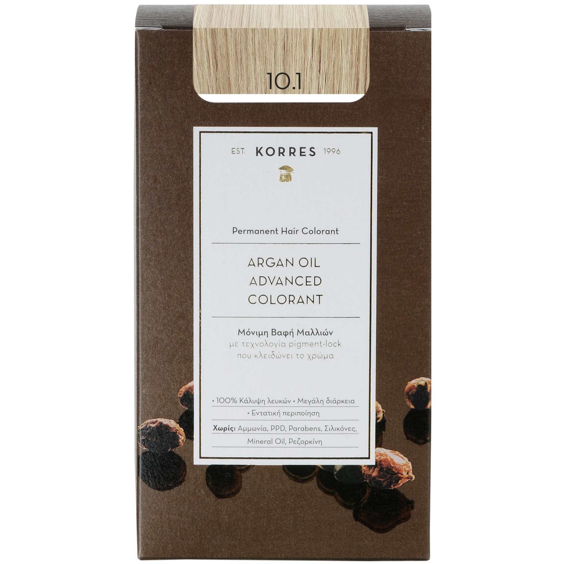 Korres Argan Oil Advanced Colorant Μόνιμη Βαφή Μαλλιών με Τεχνολογία Pigment-Lock που Κλειδώνει το Χρώμα 50ml – 10.1 Ξανθό Πλατίνας Σαντρέ