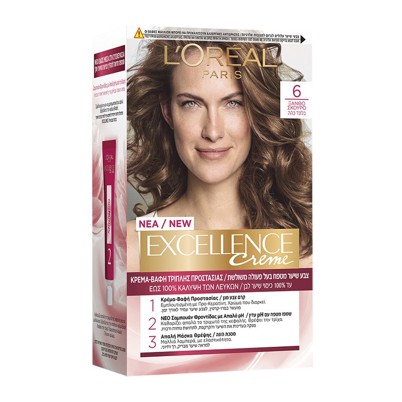L’oreal Paris Excellence Creme Permanent Hair Color Kit Μόνιμη Κρέμα Βαφή Μαλλιών με Τριπλή Προστασία & Κάλυψη των Λευκών 1 Τεμάχιο – 6.0 Ξανθό Σκούρο