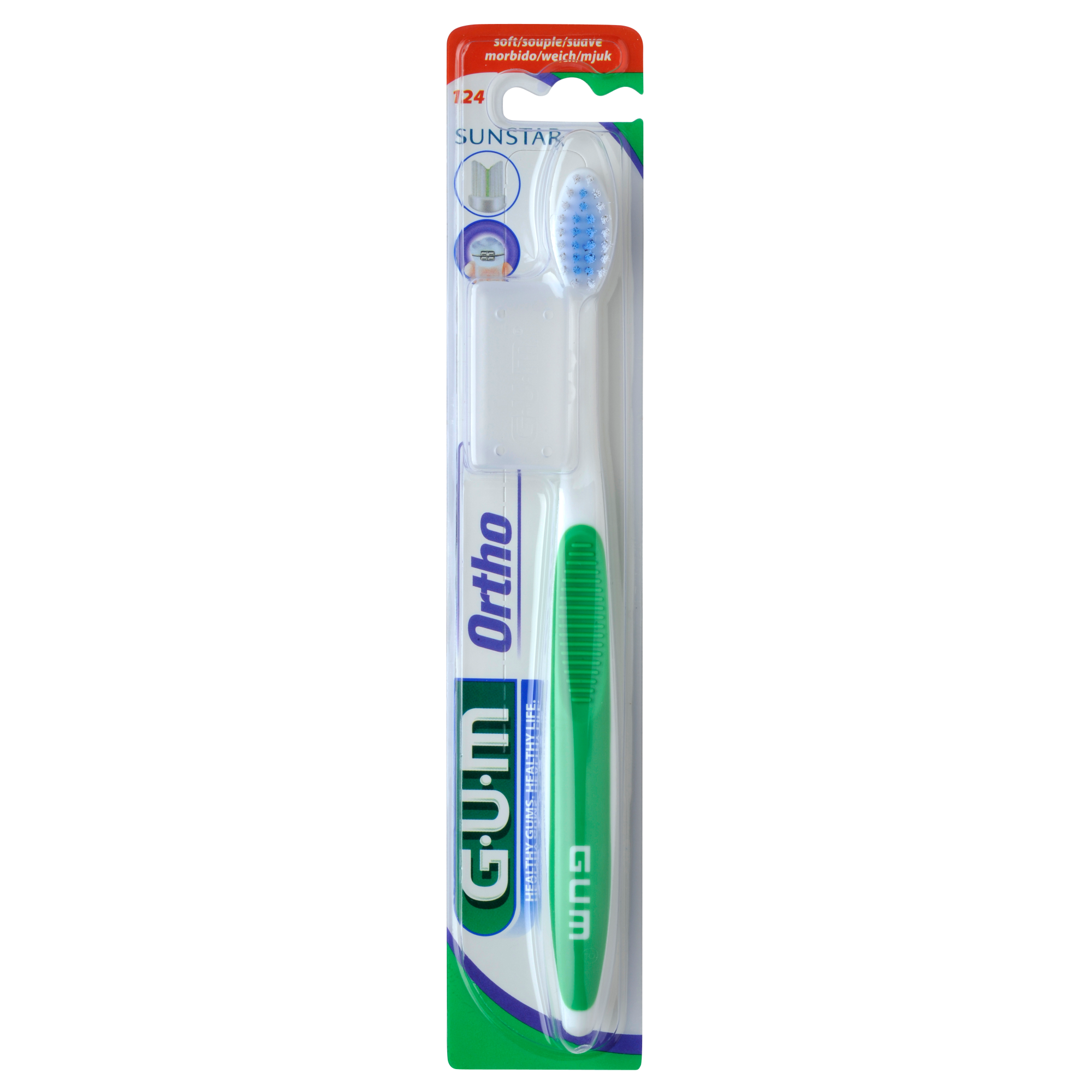 Gum Gum Ortho Soft Toothbrush Πράσινο Μαλακή Οδοντόβουρτσα Κατάλληλη για Καθαρισμό Ορθοδοντικών Μηχανισμών 1 Τεμάχιο, Κωδ 124