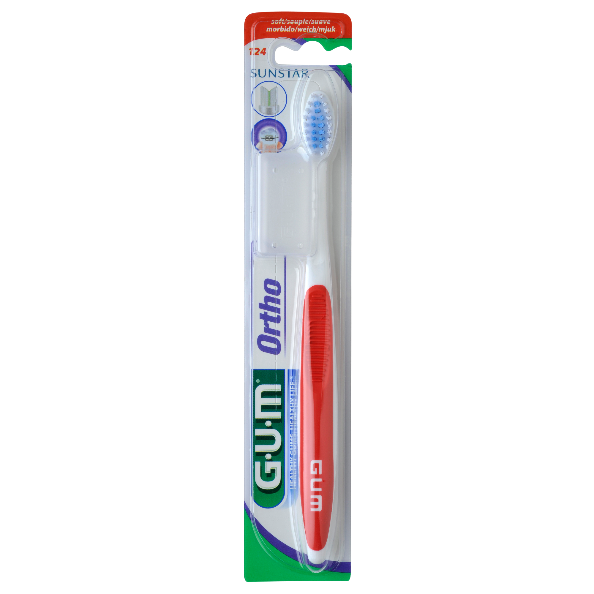 Gum Ortho Soft Οδοντόβουρτσα με Θήκη Προστασίας (124) – κόκκινο