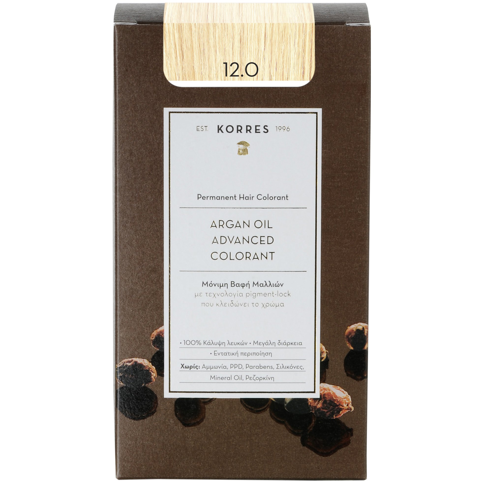 Korres Argan Oil Advanced Colorant Μόνιμη Βαφή Μαλλιών με Τεχνολογία Pigment-Lock που Κλειδώνει το Χρώμα 50ml – 12.0 Ξανθό Special Blonde