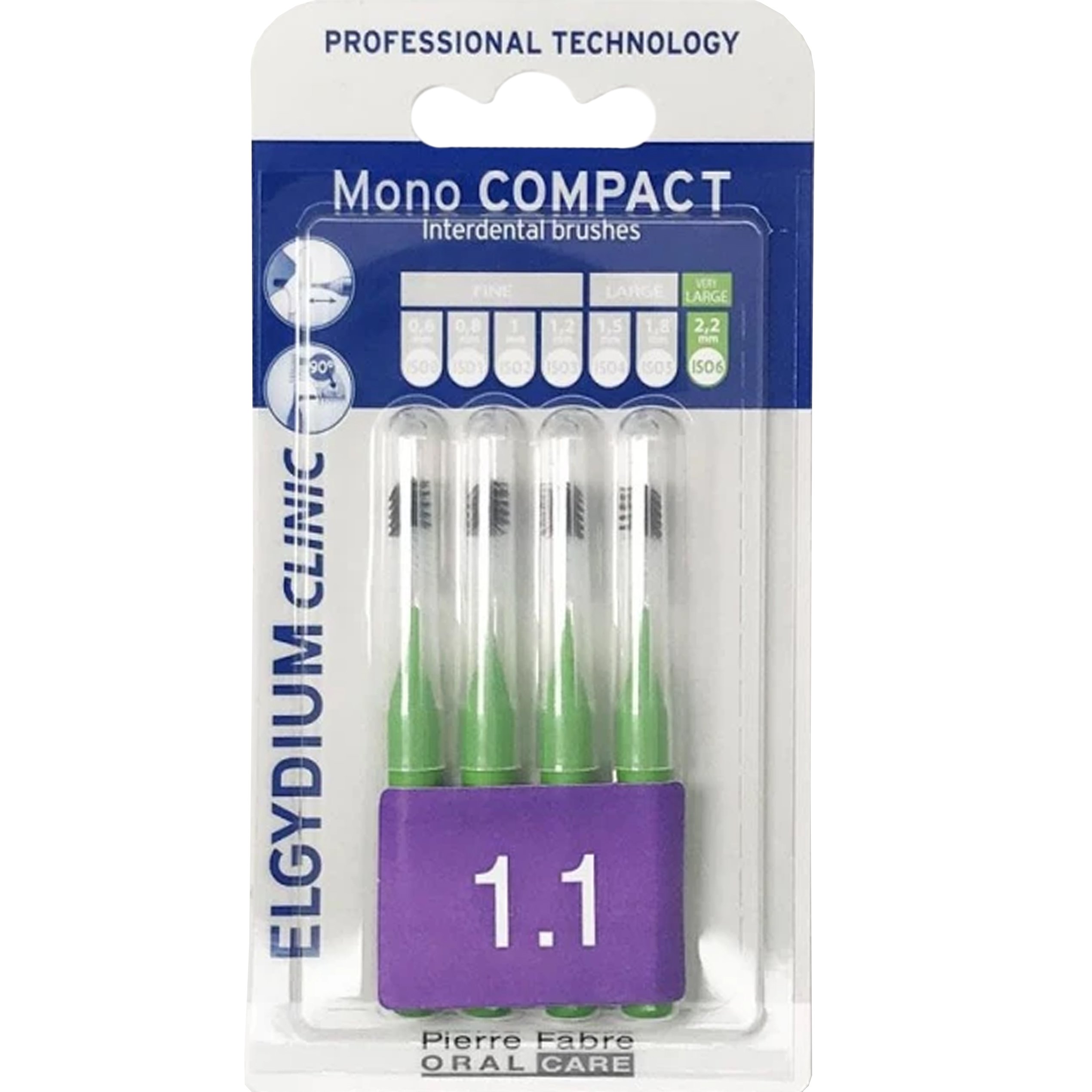 Elgydium Clinic Mono Compact Interdental Brushes 1.1mm Μεσοδόντια Βουρτσάκια Ιδανικά για Άτομα με Εμφυτεύματα ή Σιδεράκια 4 Τεμάχια