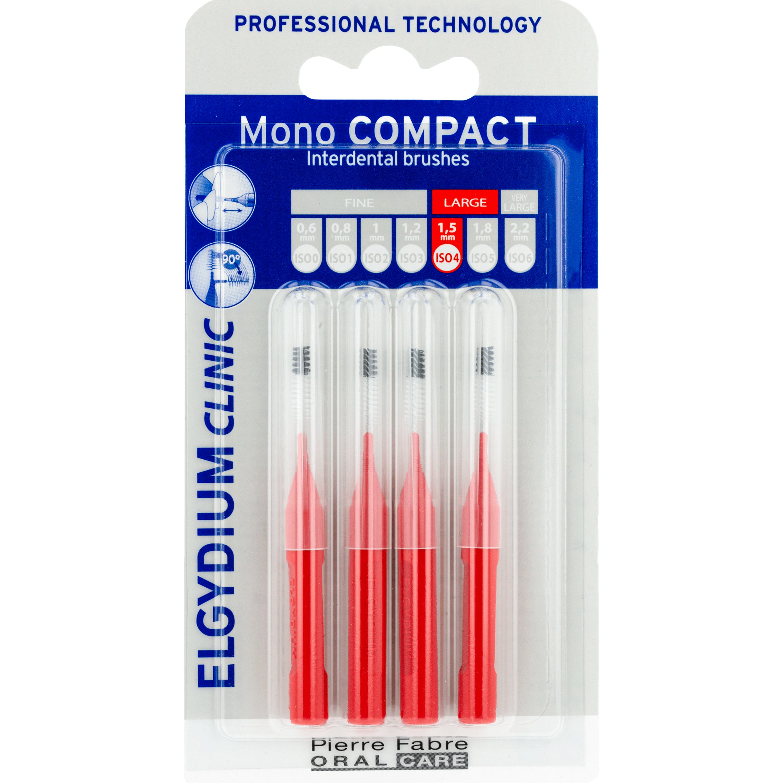 Elgydium Clinic Mono Compact Large 1.5mm ISO 4 Interdental Brushes Μεσοδόντια Βουρτσάκια Ειδικά Σχεδιασμένα για Αποτελεσματικό Καθαρισμό Κατά της Πλάκας, Εισχωρούν Ανάμεσα στα Δόντια Χωρίς να τα Πληγώνουν 4 Τεμάχια