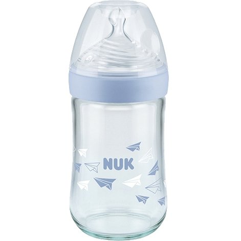 Nuk Nature Sense Γυάλινο Μπιμπερό με Θηλή Σιλικόνης Medium 0-6 Μηνών 240ml – γαλάζιο