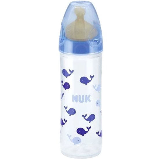 NUK New Classic Μπιμπερό Πολυπροπυλένιο Στενό Σχήμα με Θηλή Καουτσουκ 250ml – μπλέ