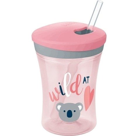 Nuk Action Cup Ποτηράκι με Καλαμάκι και Βυδωτό Καπάκι 12+m, 230ml – ροζ
