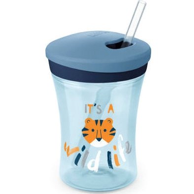 Nuk Action Cup Ποτηράκι με Καλαμάκι και Βυδωτό Καπάκι 12+m, 230ml – μπλέ