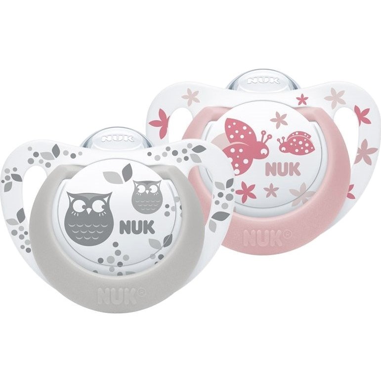 Nuk Genius Color Πιπίλες Σιλικόνης με Κρίκο 2τμχ – Γκρι Ροζ 6-18 Μηνών
