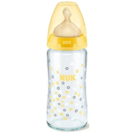 Nuk First Choice Plus Γυάλινο Μπιμπερό με Θηλή Καουτσούκ Μεγέθους 1 (0-6 Μηνών) Medium 240ml – κίτρινο