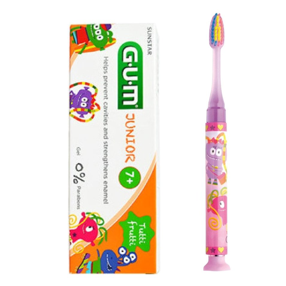 Gum Promo Junior Light-Up Pink Soft Οδοντόβουρτσα & Δώρο Junior Οδοντόκρεμα 7-12 Ετών Tutti Frutti 50ml – ροζ