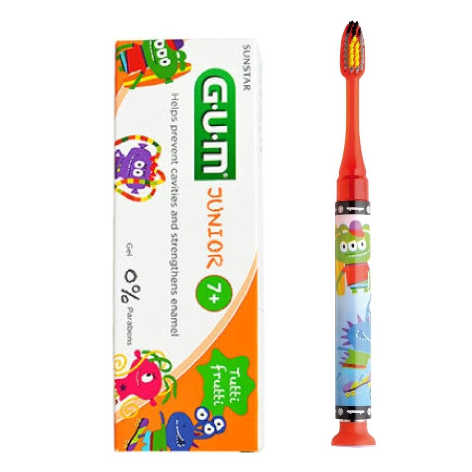 Gum Promo Junior Light-Up Pink Soft Οδοντόβουρτσα & Δώρο Junior Οδοντόκρεμα 7-12 Ετών Tutti Frutti 50ml – κόκκινο