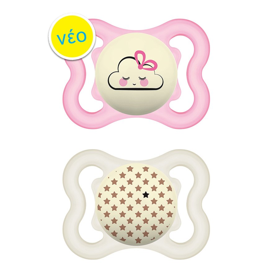 Mam Supreme Night Silicone Soother Ορθοδοντική Πιπίλα Σιλικόνης που Λάμπει στο Σκοτάδι 2-6m 2 Τεμάχια, Κωδ 148S – Ροζ / Λευκό