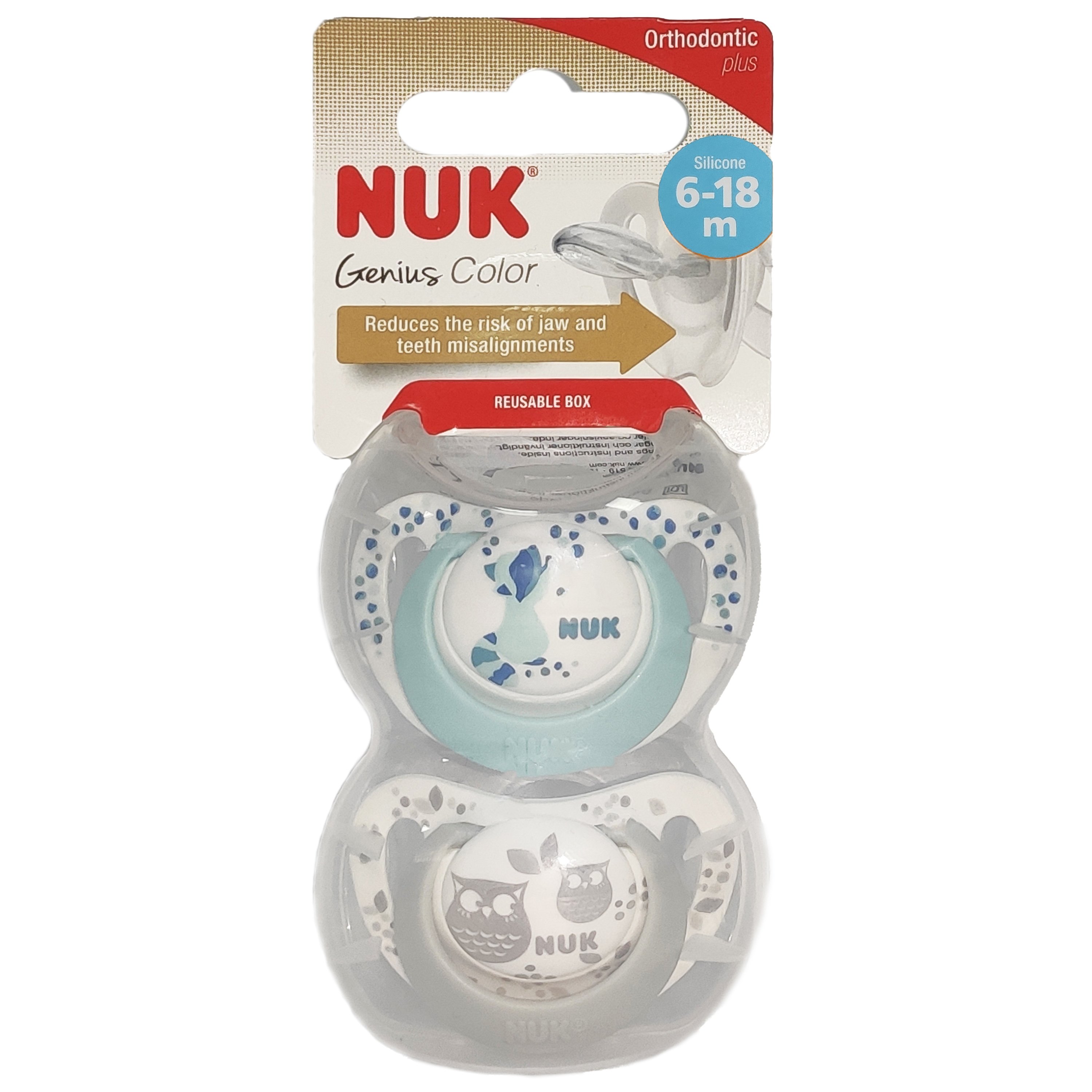 Nuk Genius Color Πιπίλες Σιλικόνης με Κρίκο Από 6-18 Μηνών 2 Τεμάχια – 6-18 Μηνών Γαλάζιο Γκρι