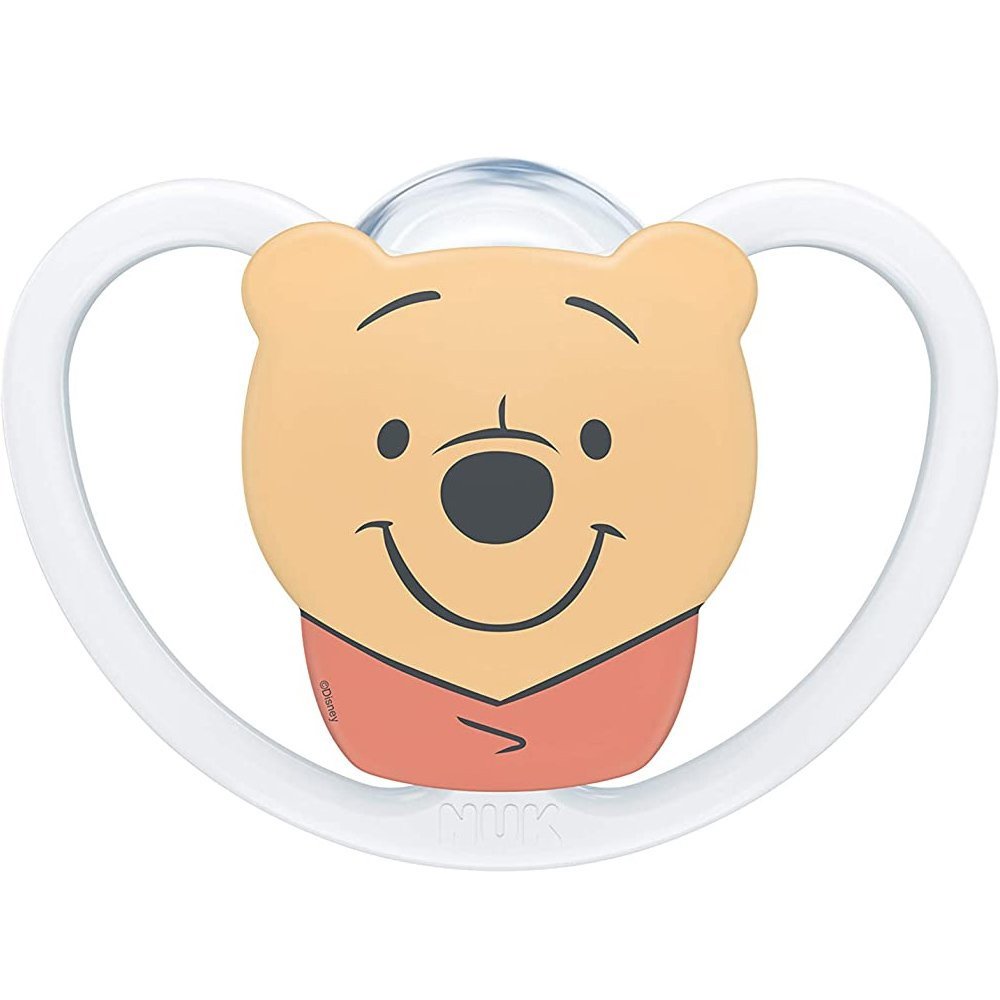 Nuk Space Disney Baby Winnie the Pooh Πιπίλα Σιλικόνης με Βελτιωμένο Πρωτοποριακό Σχήμα 1 Τεμάχιο – 6-18 Μηνών Άσπρη